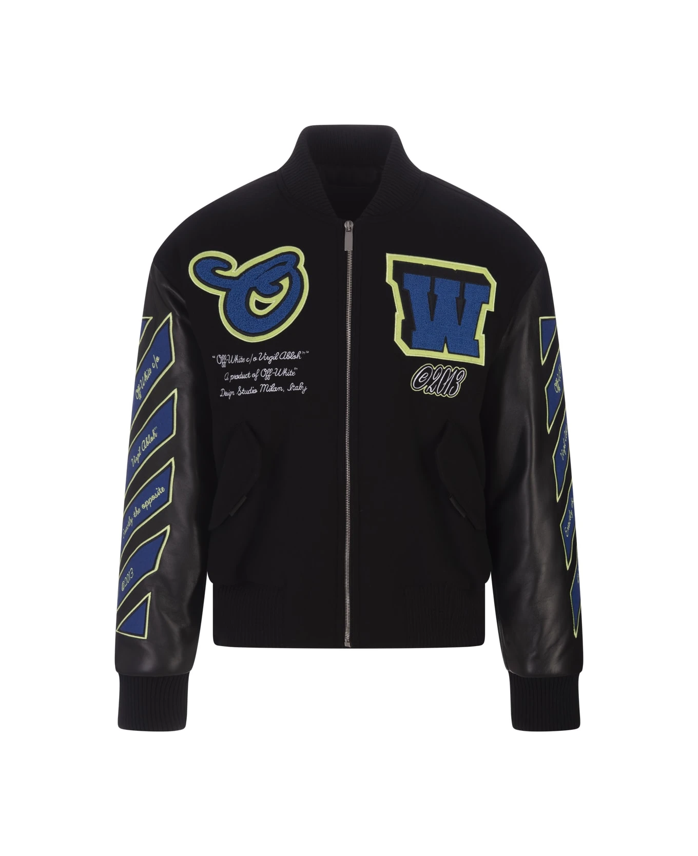 Off-White Oversize Varsity Bomber Jacket In Black Leather 3 Off-White Oversize Varsity Bomber Jacket In Black Leather