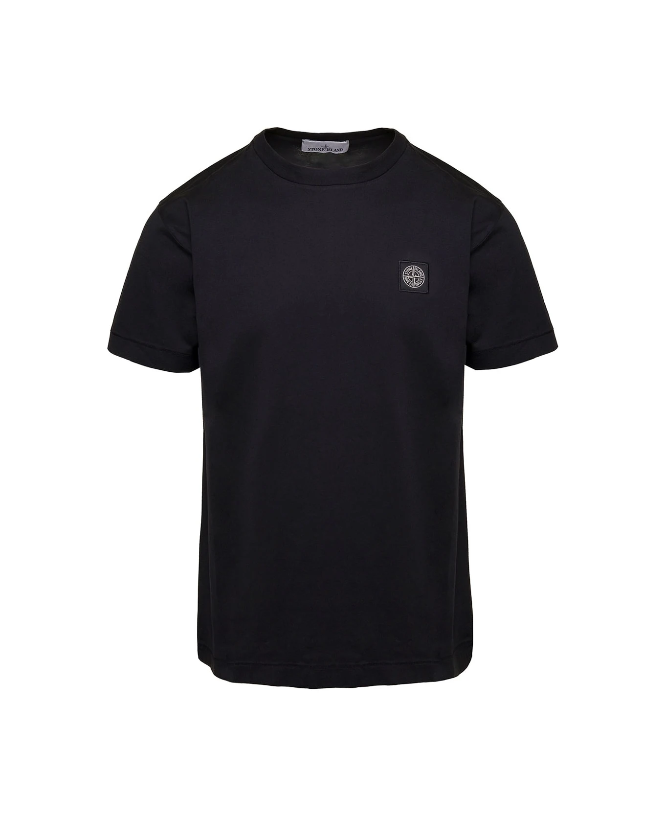 Stone Island Black Short-sleeved T-shirt With Logo Patch On The Chest In Cotton Man 2 Stone Island Black Short-sleeved T-shirt With Logo Patch On The Chest In Cotton Man