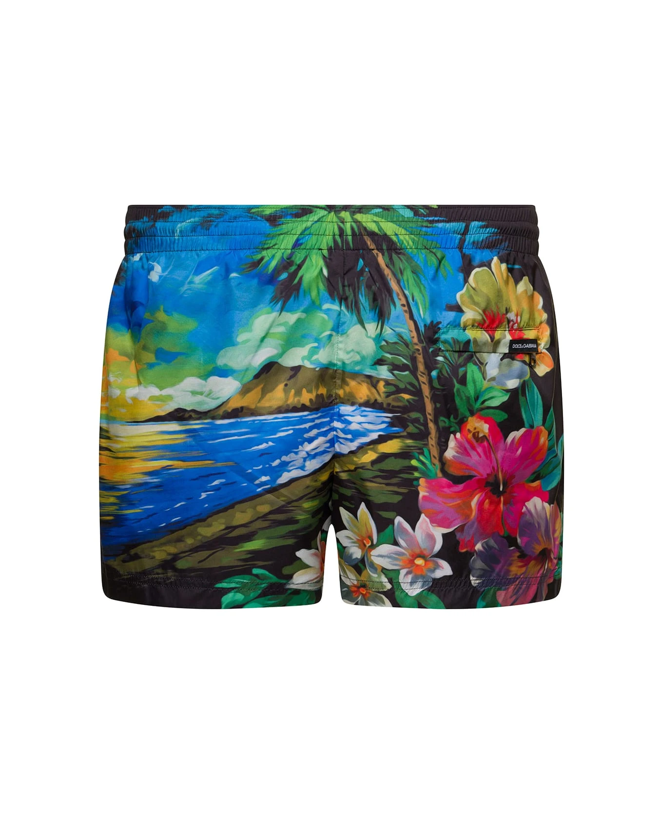 Dolce & Gabbana Short Multicolor Swim Trunks With Hawaiian Print And Branded Drawstring In Light Polyester Man 4 Dolce & Gabbana Short Multicolor Swim Trunks With Hawaiian Print And Branded Drawstring In Light Polyester Man - Image 2