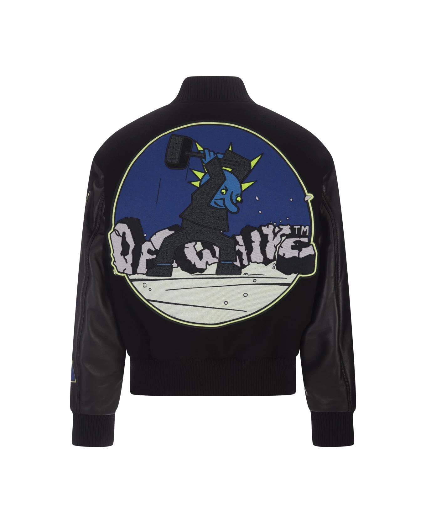 Off-White Oversize Varsity Bomber Jacket In Black Leather 4 Off-White Oversize Varsity Bomber Jacket In Black Leather - Image 2