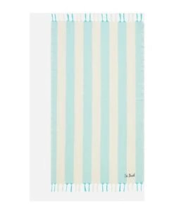 MC2 Saint Barth Fouta Lightweight With White And Water Green Stripes