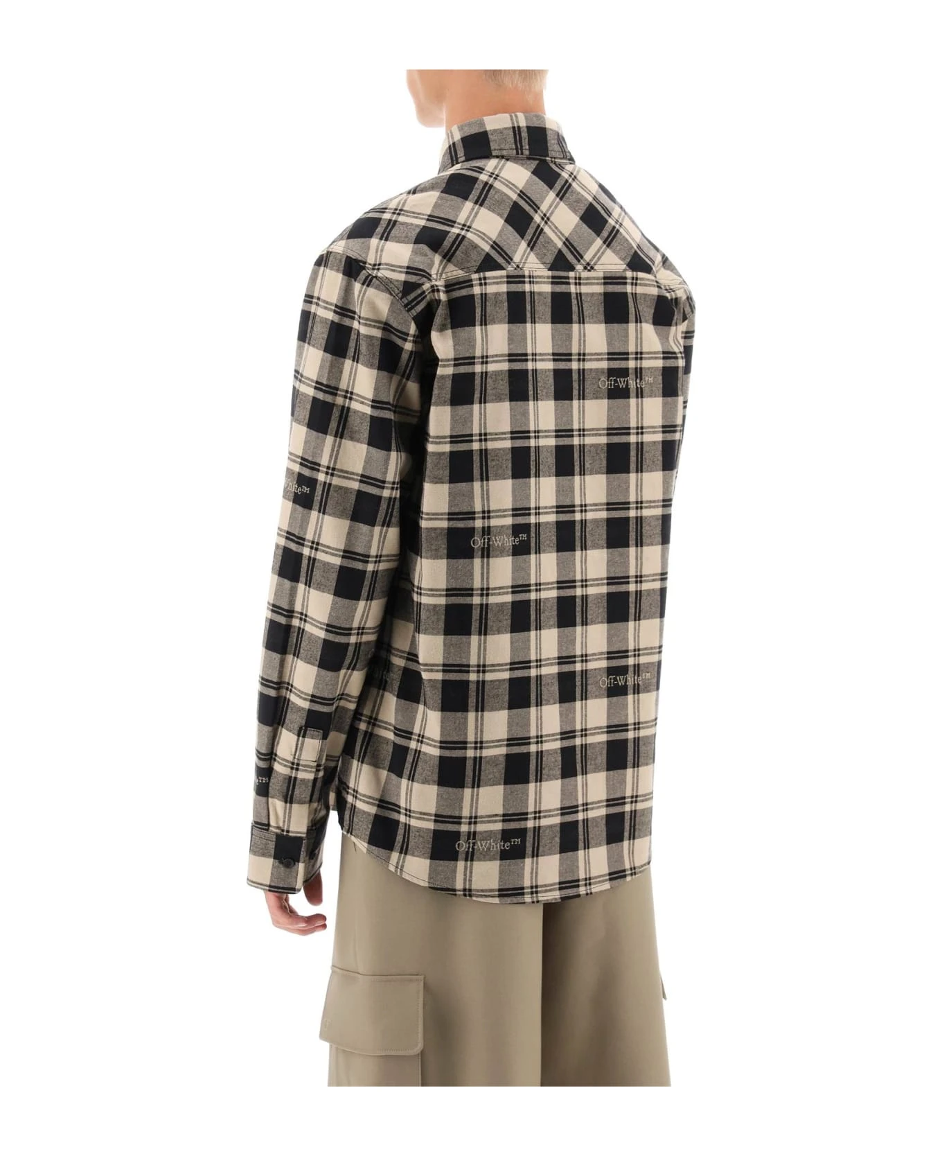 Off-White Flannel Shirt With Logoed Check Motif 5 Off-White Flannel Shirt With Logoed Check Motif - Image 3