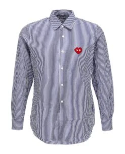 Comme Des Garçons Play Logo Patch Striped Shirt
