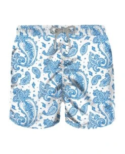MC2 Saint Barth Man Light Fabric Swim Shorts With Light Blue Paisley Print