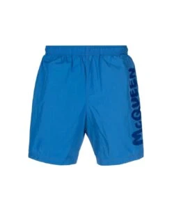 Alexander McQueen Mcqueen Graffiti Swim Shorts In Blue