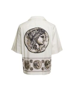 Dolce & Gabbana Beige Bowling Shirt With Coin Print In Cotton Poplin Man -Off-White Sales Store 265dec09a5bbae6fad1c8dea5732a3b3