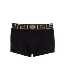 Black Cotton Boxer With Greek Detail Versace Man