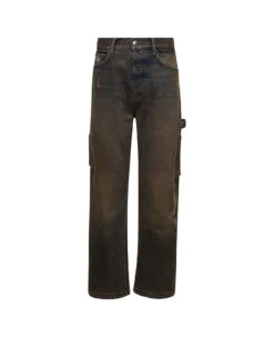 Amiri Brown Five-pocket Jeans With Faded Effect And Rips Details In Cotton Denim Man