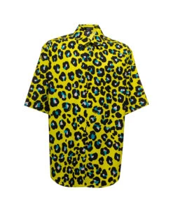 Yellow Shirt In Cotton With Daisy Leopard Allover Pattern Versace Man