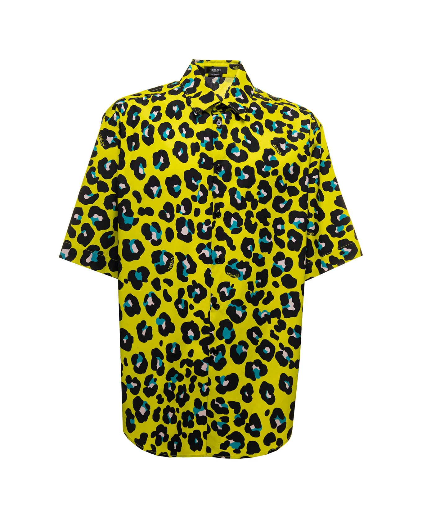 Yellow Shirt In Cotton With Daisy Leopard Allover Pattern Versace Man 3 Yellow Shirt In Cotton With Daisy Leopard Allover Pattern Versace Man