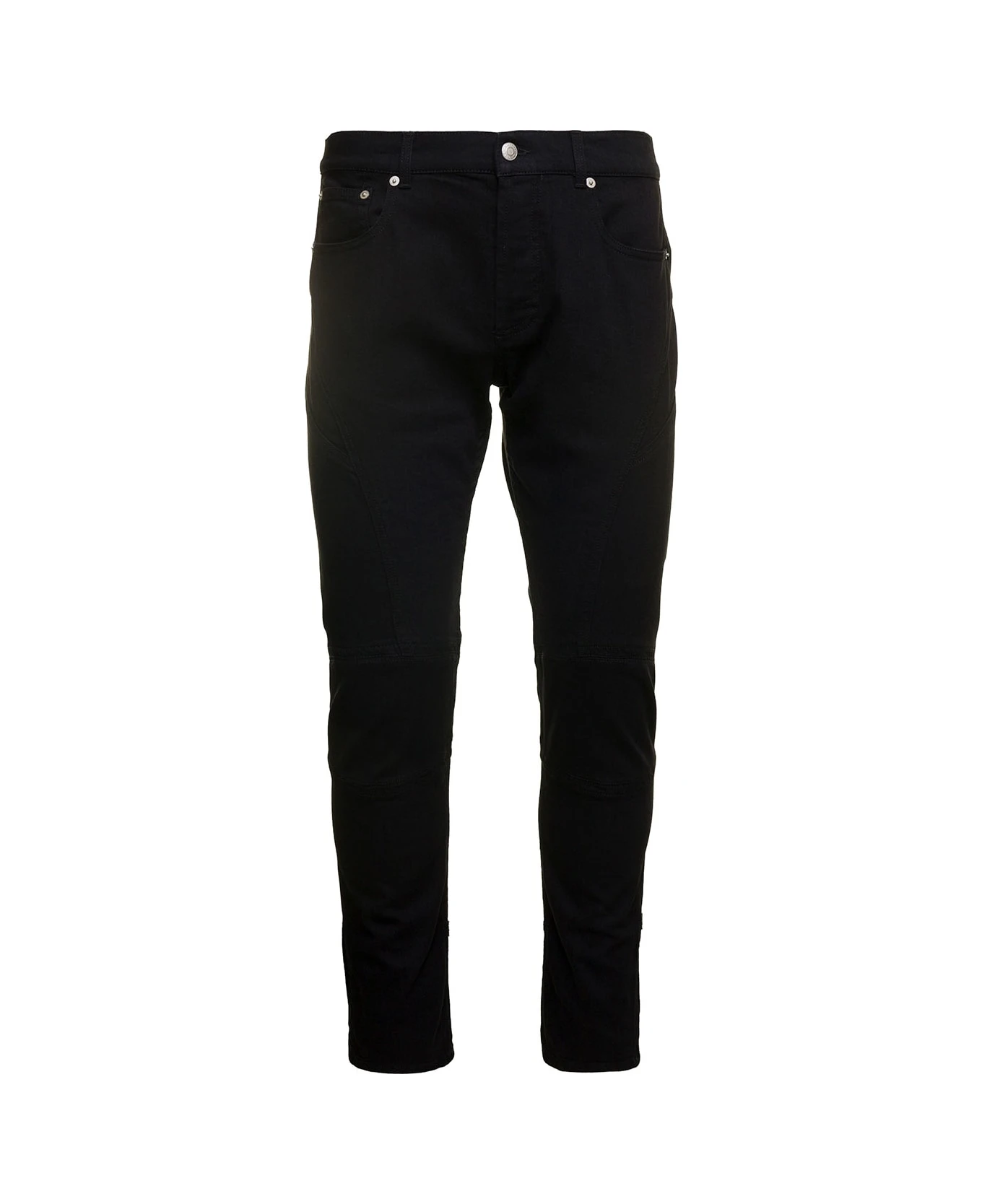 Alexander McQueen Black Jeans With Branded Button And Logo Patch In Cotton Denim Stretch Man 3 Alexander McQueen Black Jeans With Branded Button And Logo Patch In Cotton Denim Stretch Man