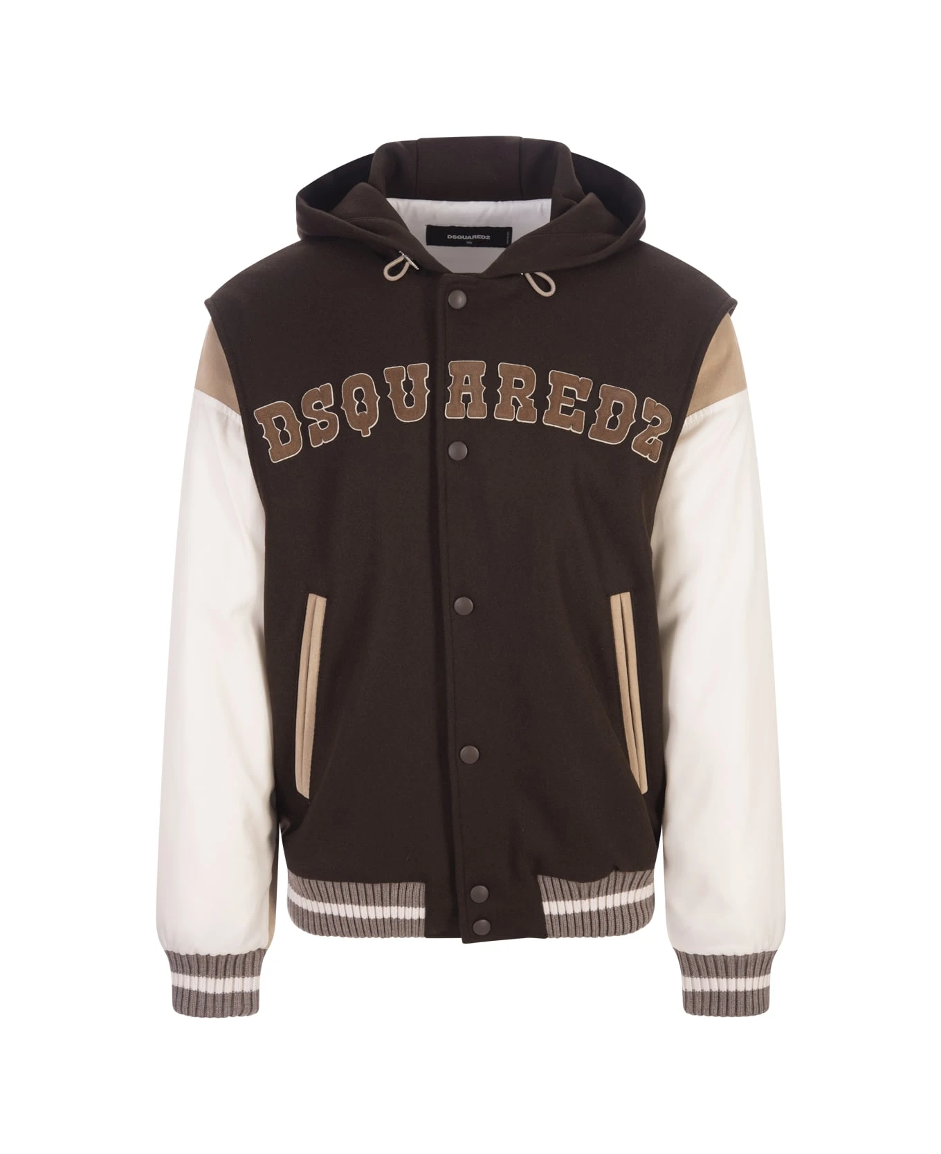 DSQUARED2 Varsity Hooded Bomber Jacket In Black/white 3 DSQUARED2 Varsity Hooded Bomber Jacket In Black/white