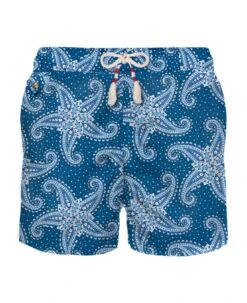 MC2 Saint Barth Man Light Fabric Swim Shorts With Blue Paisley Print