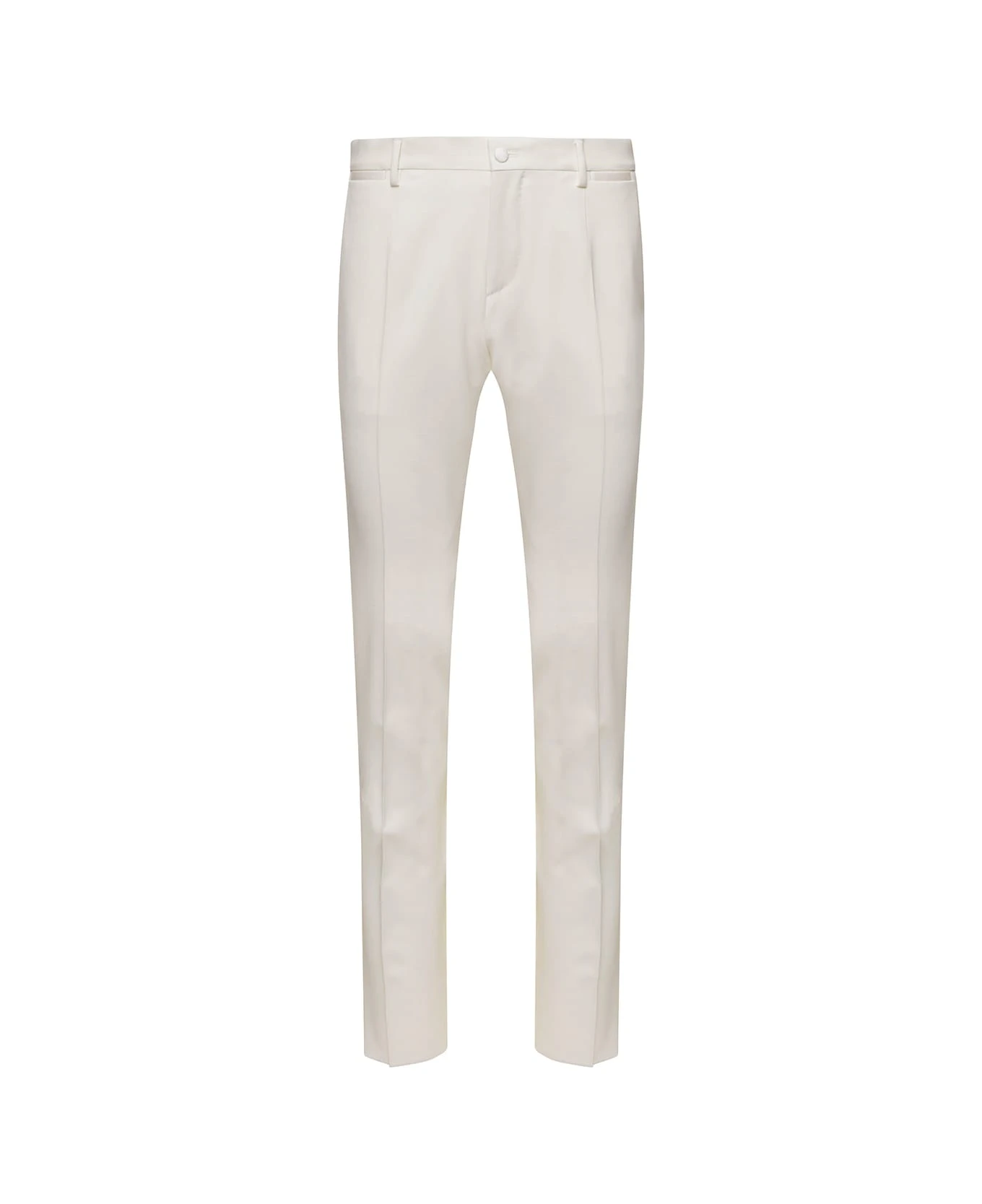 Dolce & Gabbana White Slim Pants With Covered Button In Wool And Silk Blend Man 3 Dolce & Gabbana White Slim Pants With Covered Button In Wool And Silk Blend Man