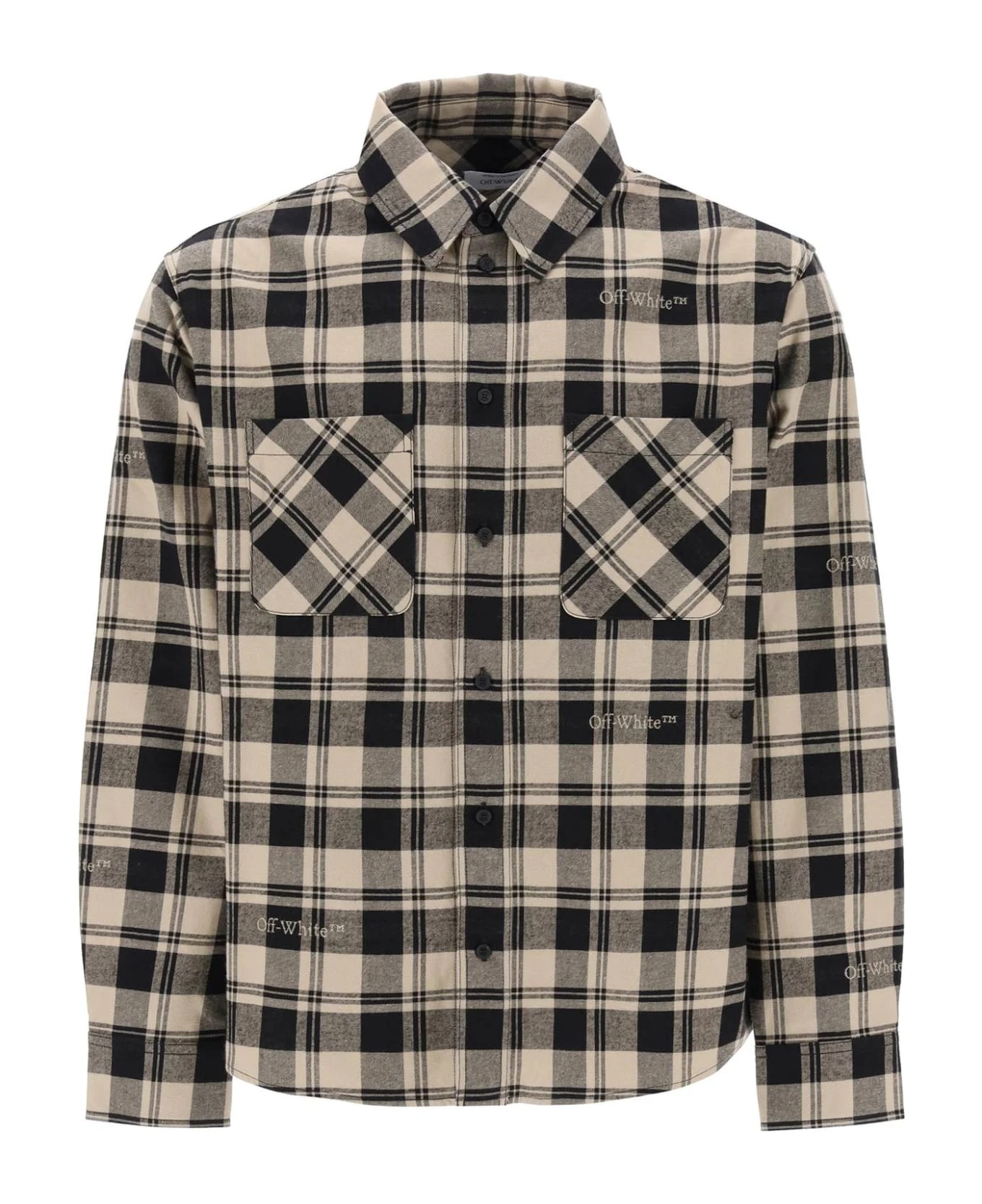 Off-White Flannel Shirt With Logoed Check Motif 3 Off-White Flannel Shirt With Logoed Check Motif