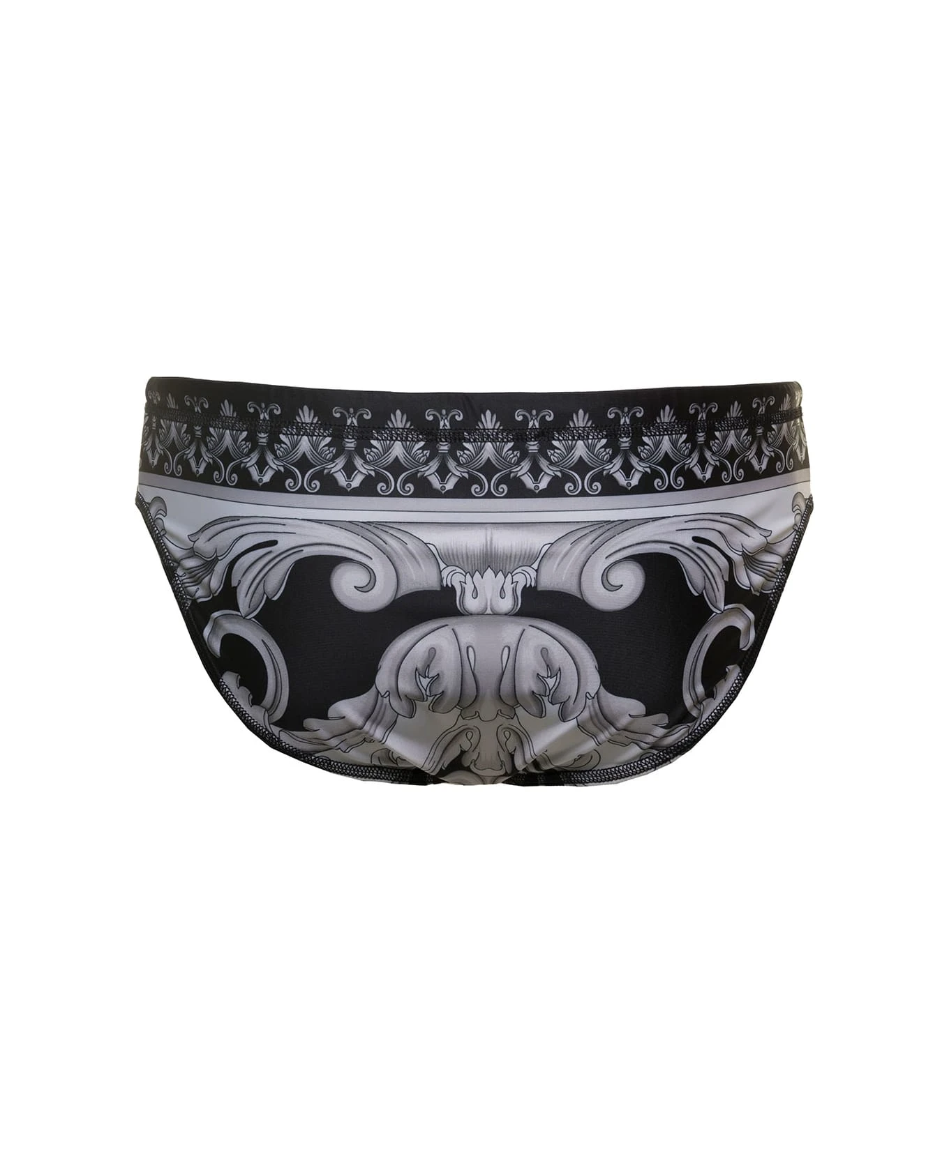 Versace Black And White Swim Briefs With All-over Barocco Print In Stretch Polyester Man 3 Versace Black And White Swim Briefs With All-over Barocco Print In Stretch Polyester Man
