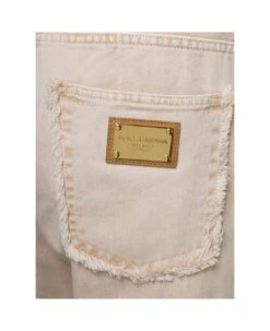 Dolce & Gabbana Cream Whie Wide-leg Jeans With Logo Plaque In Cotton Denim Man -Off-White Sales Store 5a8c768c73198b59bc23d4911c0f8722