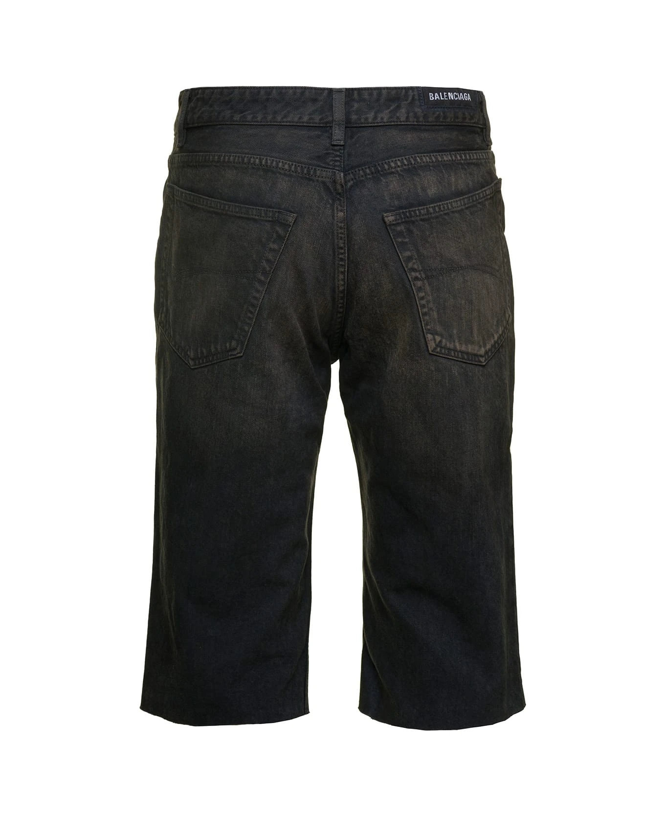 Balenciaga Black Bermuda Shorts With Washed-out Effect And Logo Patch In Cotton Denim Man 4 Balenciaga Black Bermuda Shorts With Washed-out Effect And Logo Patch In Cotton Denim Man - Image 2