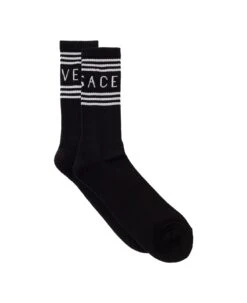 Versace Black Cotton Socks With Logo