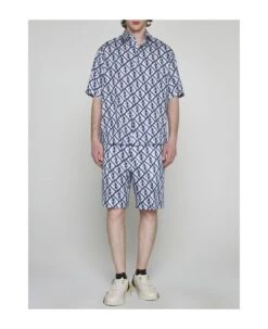 FENDI Ff Print Linen Shorts -Off-White Sales Store 6404190cf533389bdb5078d99e22f034