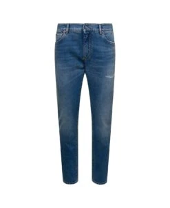 Dolce & Gabbana Light Blue Five-pockets Slim Jeans With Logo Plaque In Stretch Cotton Denim Man