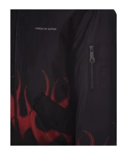 Vision Of Super Black Padded Bomber Jacket With Red Flames -Off-White Sales Store 665371ab5439f5cdc906fd911943b9db