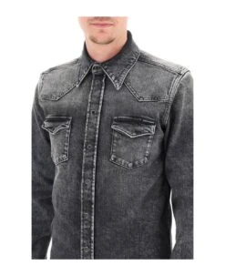 Dolce & Gabbana Western Shirt In Stretch Denim -Off-White Sales Store 68ccf79a9e31b18623024c0d15727073