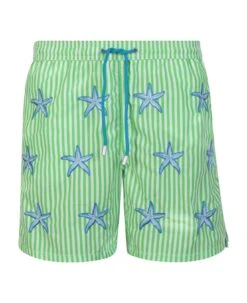 Embroidered Stars Green Swim Shorts By Mc2 Saint Barth