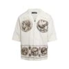 Dolce & Gabbana Beige Bowling Shirt With Coin Print In Cotton Poplin Man