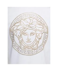Versace White Crewneck T-shirt With Studded Medusa In Cotton Man -Off-White Sales Store 7aa375ab0472ba3084a566f2add1c001