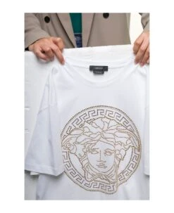 Versace White Crewneck T-shirt With Studded Medusa In Cotton Man -Off-White Sales Store 80a8e097a907dc803d9cbfba9a8e2567