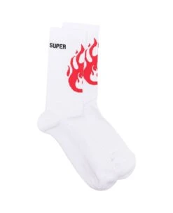 Vision Of Super White And Red Flame Logo Socks