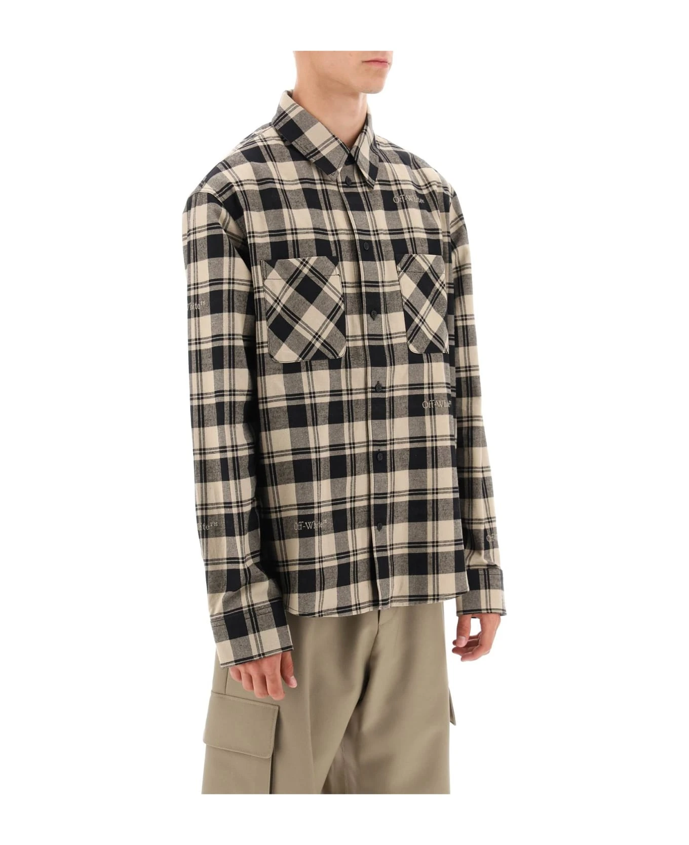 Off-White Flannel Shirt With Logoed Check Motif 4 Off-White Flannel Shirt With Logoed Check Motif - Image 2