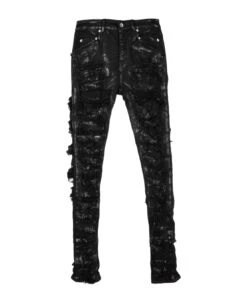 Tyrone Cut Black Waxed Distressed Skinny Jeans