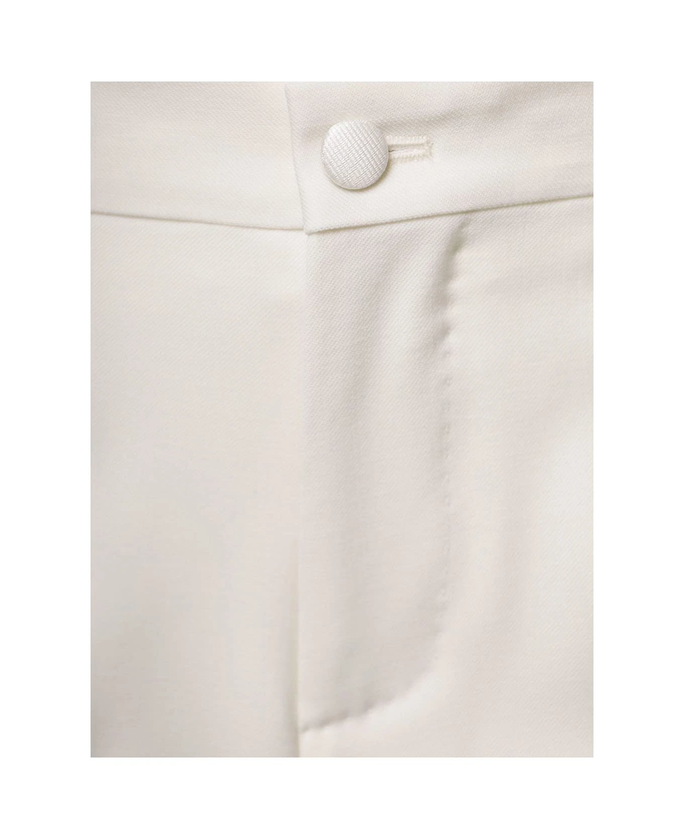 Dolce & Gabbana White Slim Pants With Covered Button In Wool And Silk Blend Man 5 Dolce & Gabbana White Slim Pants With Covered Button In Wool And Silk Blend Man - Image 3