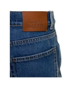 Alexander McQueen Blue Flared Jeans With Logo Patch In Cotton Denim Man -Off-White Sales Store 979256738cecae5f25fa6d1206f48cda
