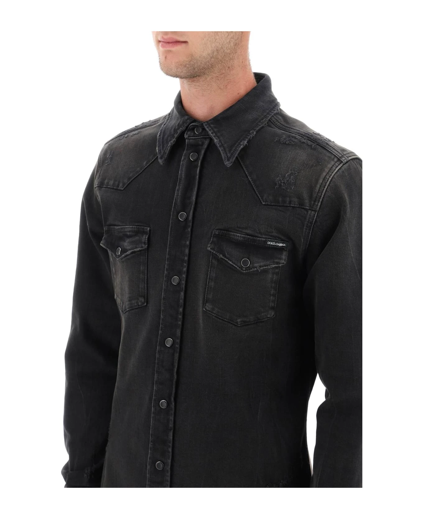 Dolce & Gabbana Distressed Denim Western Shirt 6 Dolce & Gabbana Distressed Denim Western Shirt - Image 4