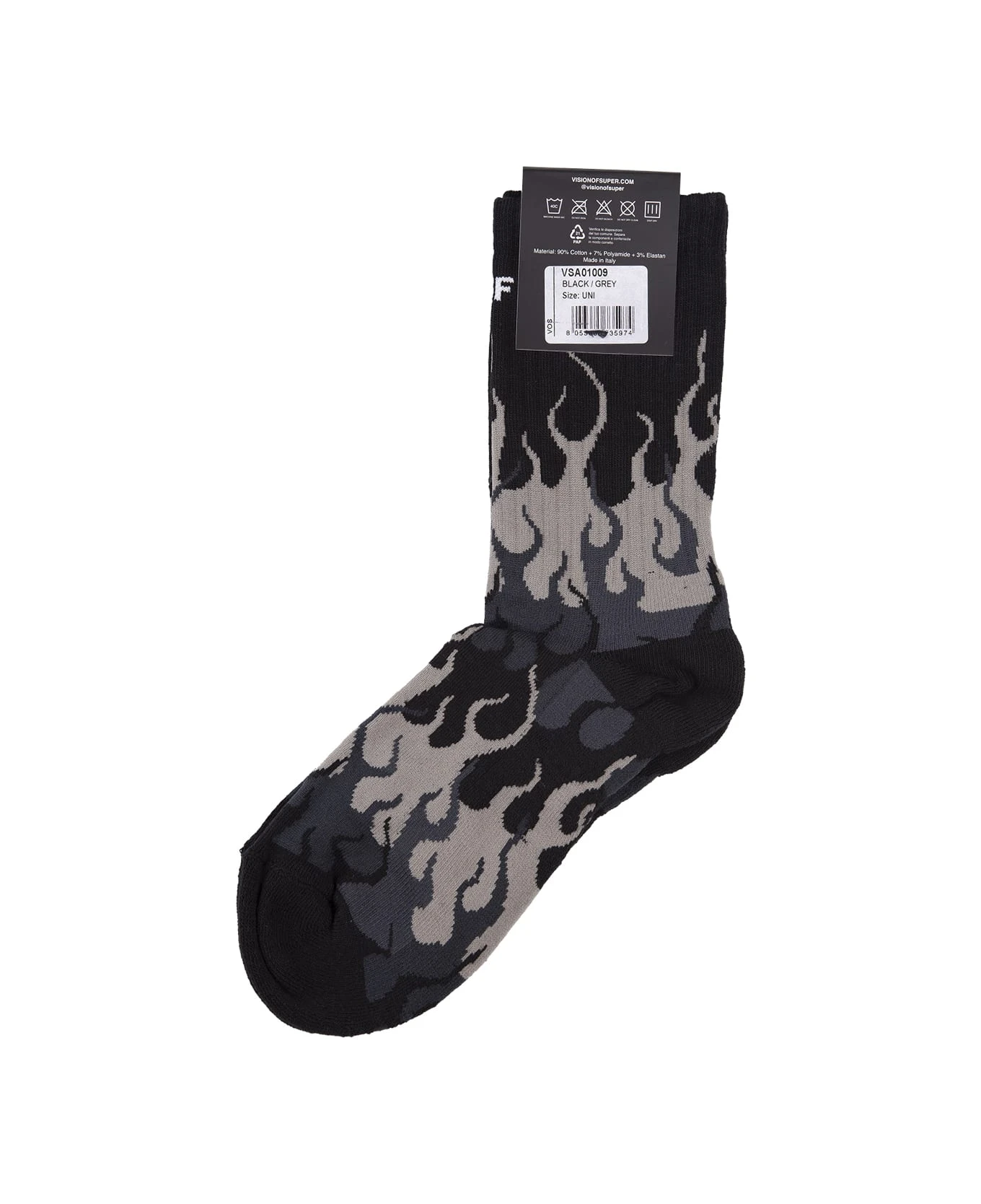 Vision Of Super Black Socks With Triple Grey Flame 4 Vision Of Super Black Socks With Triple Grey Flame - Image 2