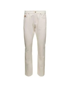 Versace White Relaxed Jeans With Medusa Detail In Cotton Denim Man