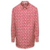 Valentino Red Toile Iconographe Shirt With Logo Print All-over In Silk Man