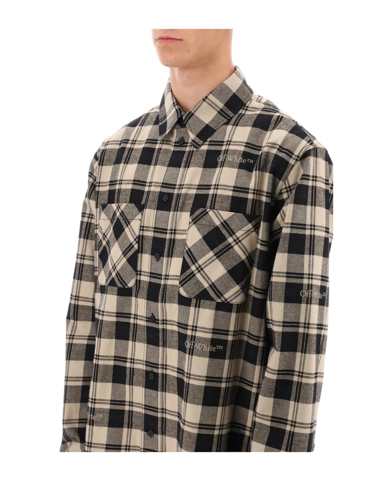 Off-White Flannel Shirt With Logoed Check Motif 6 Off-White Flannel Shirt With Logoed Check Motif - Image 4