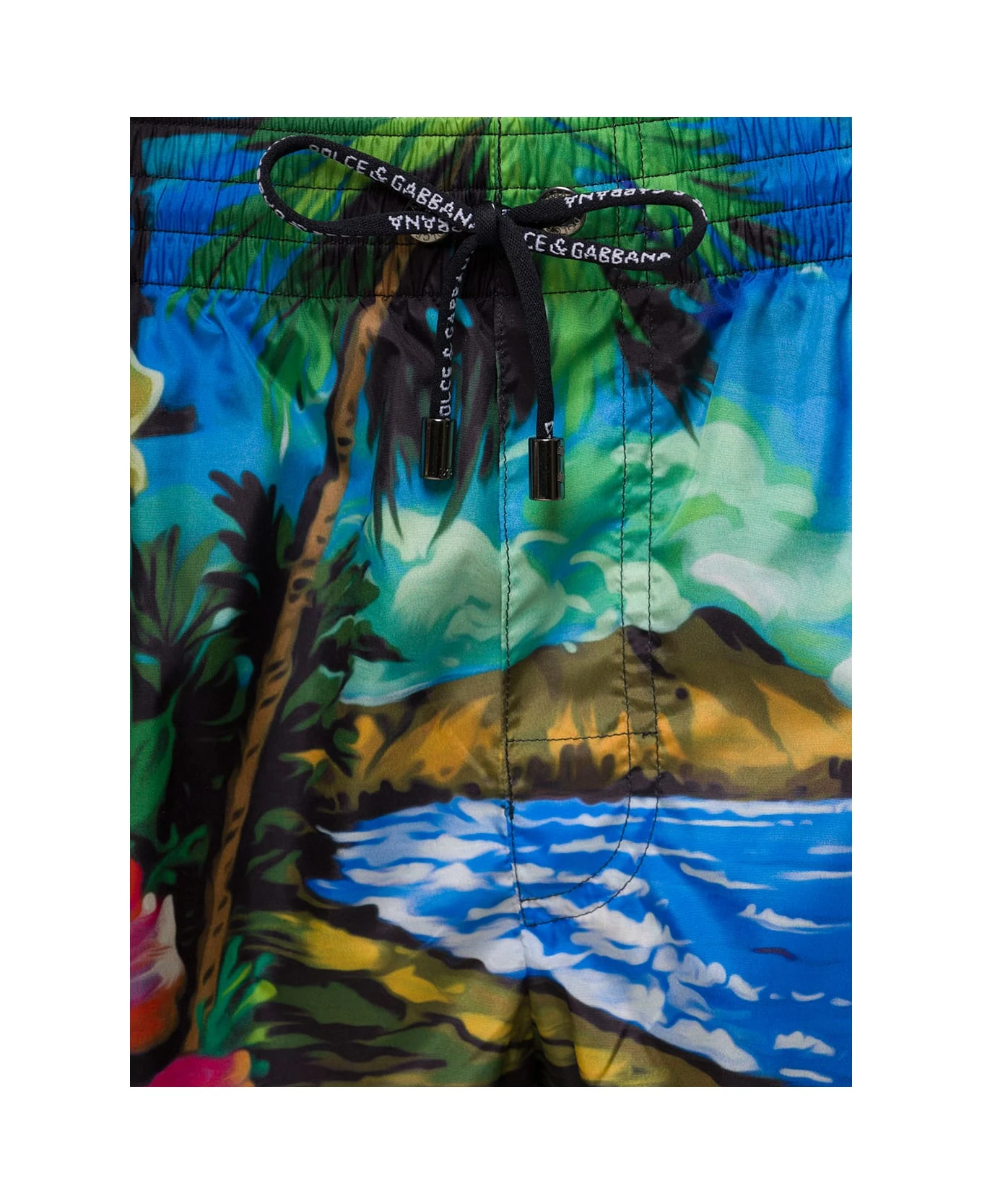 Dolce & Gabbana Short Multicolor Swim Trunks With Hawaiian Print And Branded Drawstring In Light Polyester Man 5 Dolce & Gabbana Short Multicolor Swim Trunks With Hawaiian Print And Branded Drawstring In Light Polyester Man - Image 3