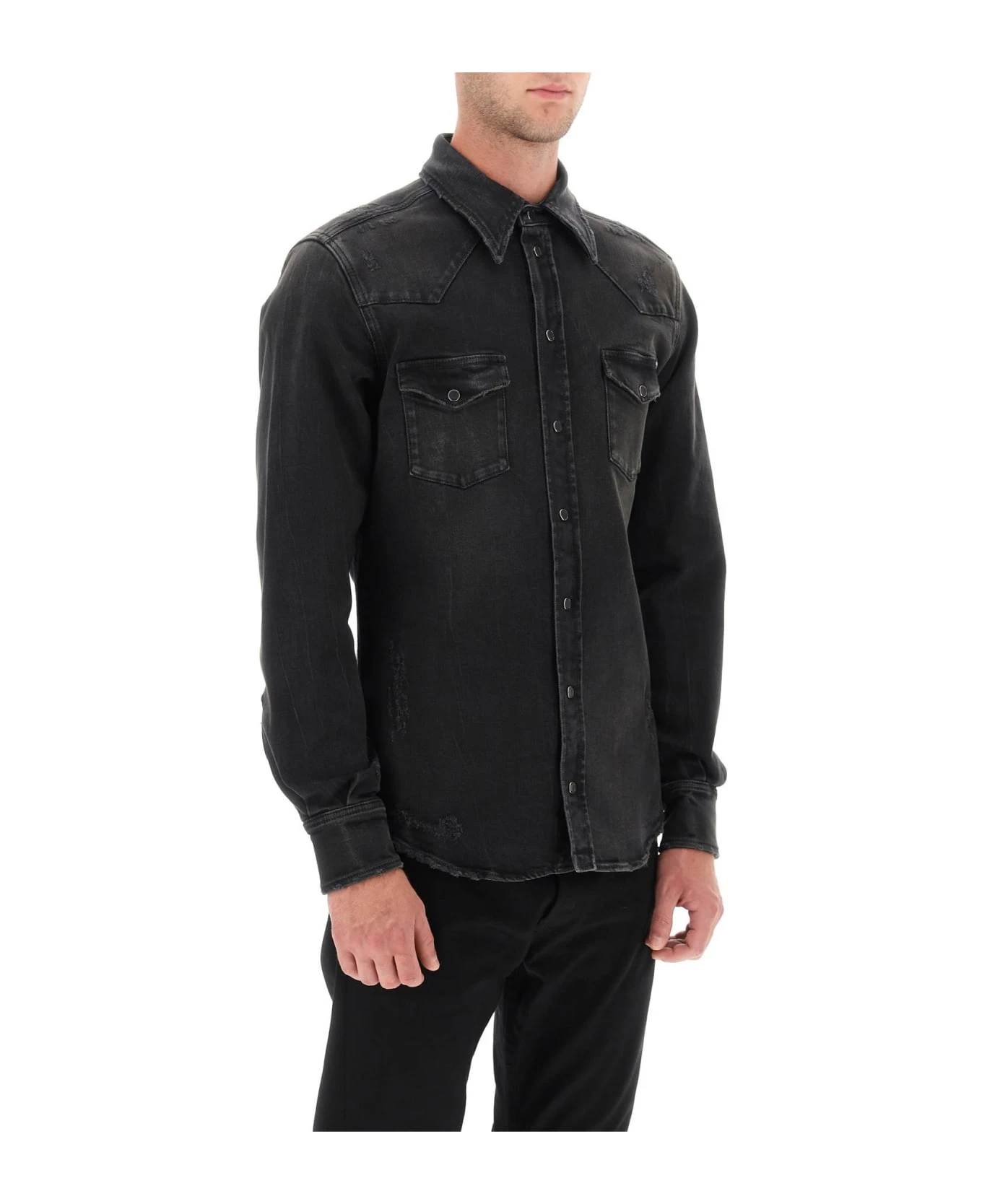 Dolce & Gabbana Distressed Denim Western Shirt 4 Dolce & Gabbana Distressed Denim Western Shirt - Image 2