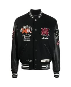 Amiri Black Varsity Bomber Jacket With Vintage Patches