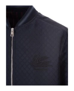Etro Navy Blue Bomber Jacket With Inlay Motifs -Off-White Sales Store c971a38780ca039ce535ffc80b77e7b2
