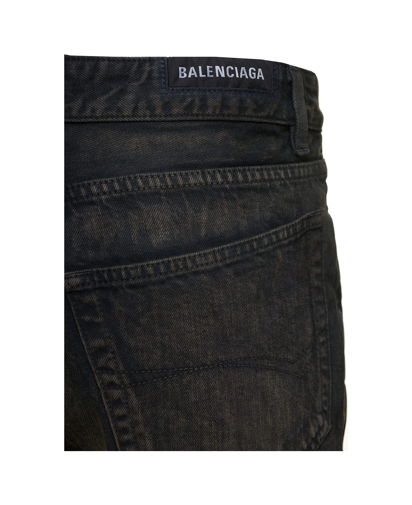 Balenciaga Black Bermuda Shorts With Washed-out Effect And Logo Patch In Cotton Denim Man 5 Balenciaga Black Bermuda Shorts With Washed-out Effect And Logo Patch In Cotton Denim Man - Image 3
