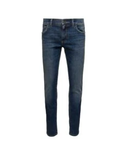 Dolce & Gabbana Blue Skinny Jeans With Logo Plaque At The Back In Stretch Cotton Denim Man