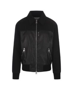 Alexander McQueen Black Leather And Fabric Bomber Jacket