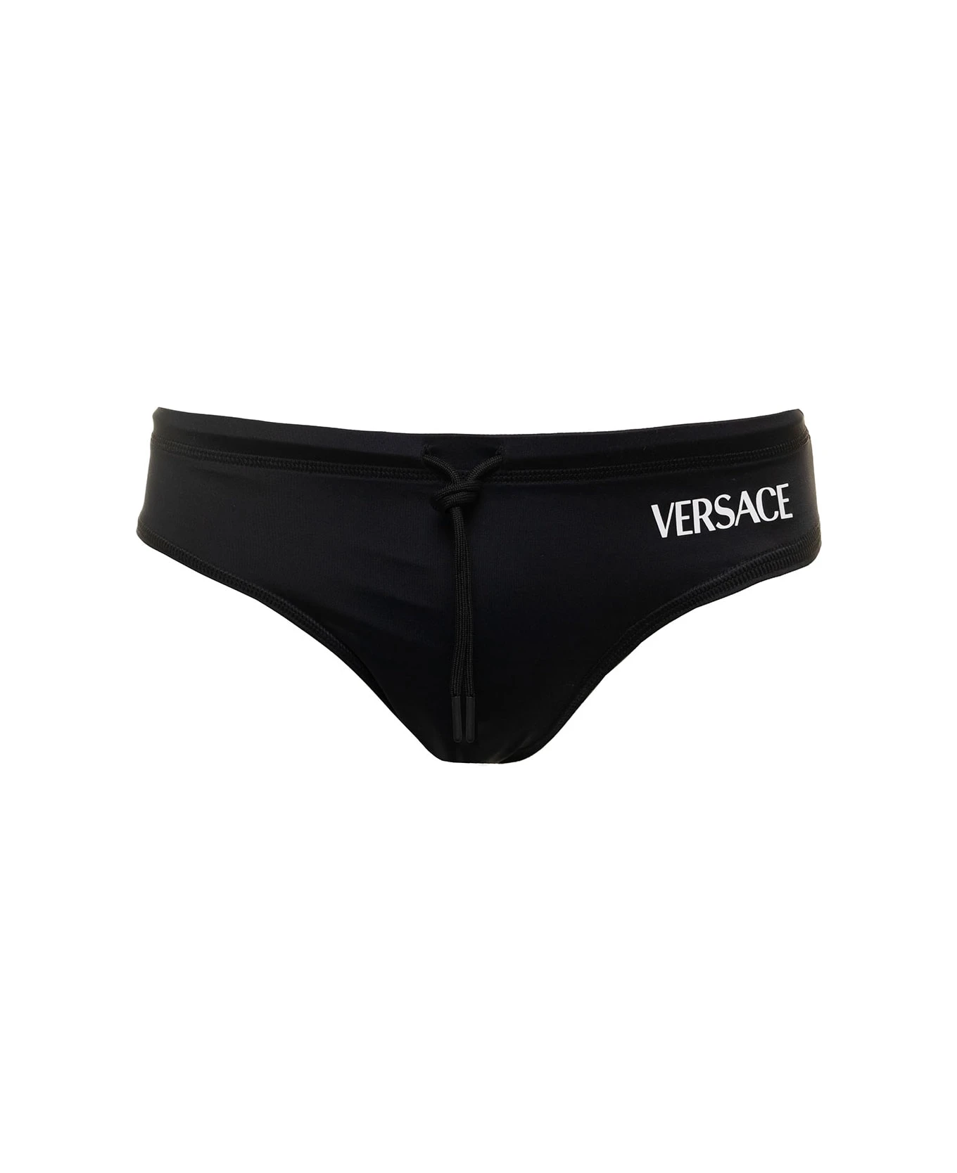 Versace Black And White Swim Briefs With All-over Barocco Print In Stretch Polyester Man 5 Versace Black And White Swim Briefs With All-over Barocco Print In Stretch Polyester Man - Image 3