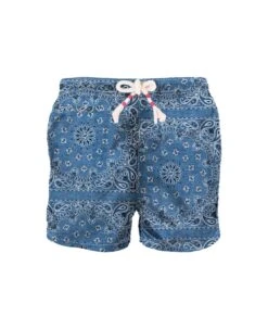 MC2 Saint Barth Man Swim Shorts With Denim Bandanna Print